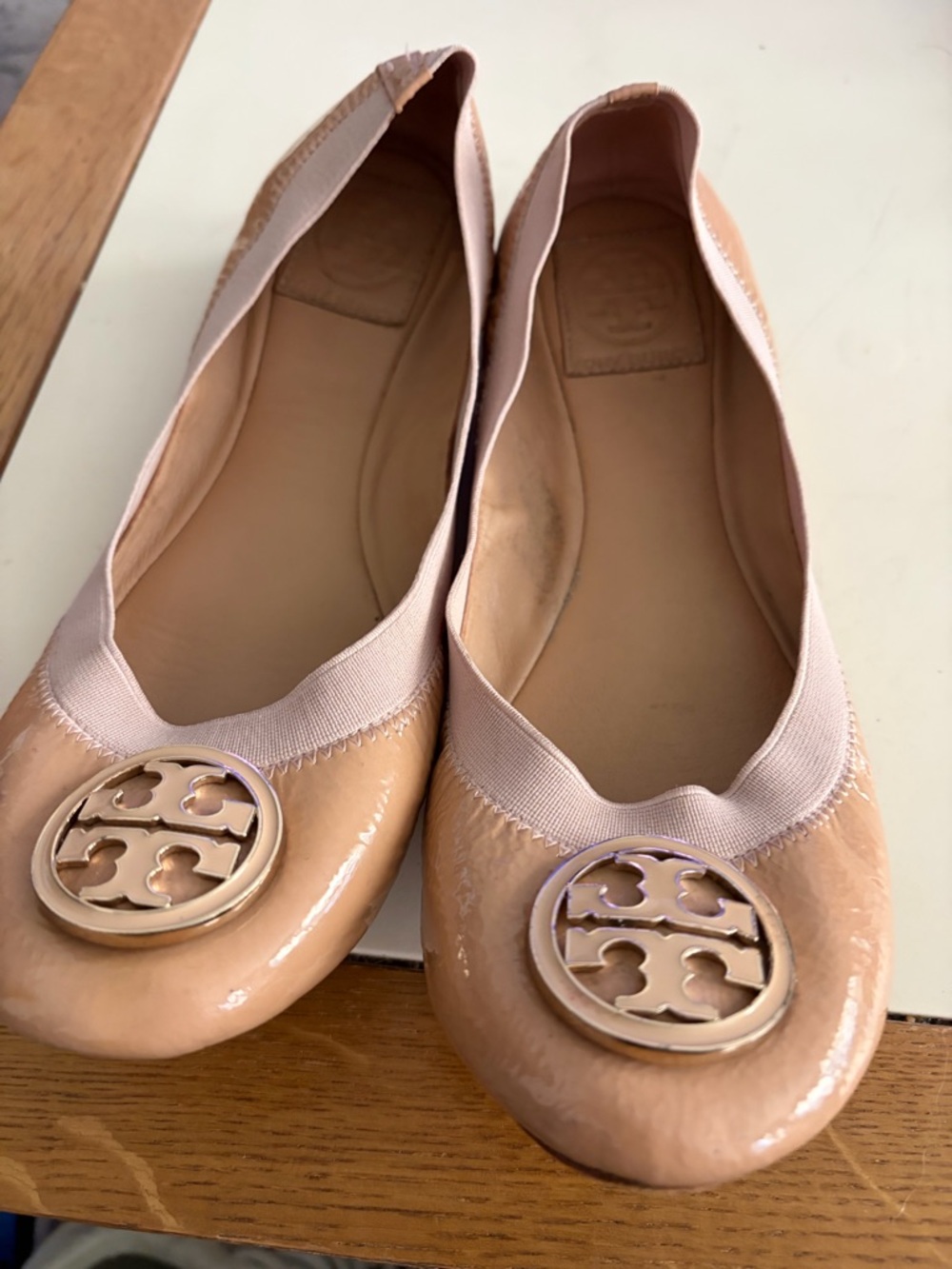 Tory Burch Blush Patent Leather Logo Ballet Flats